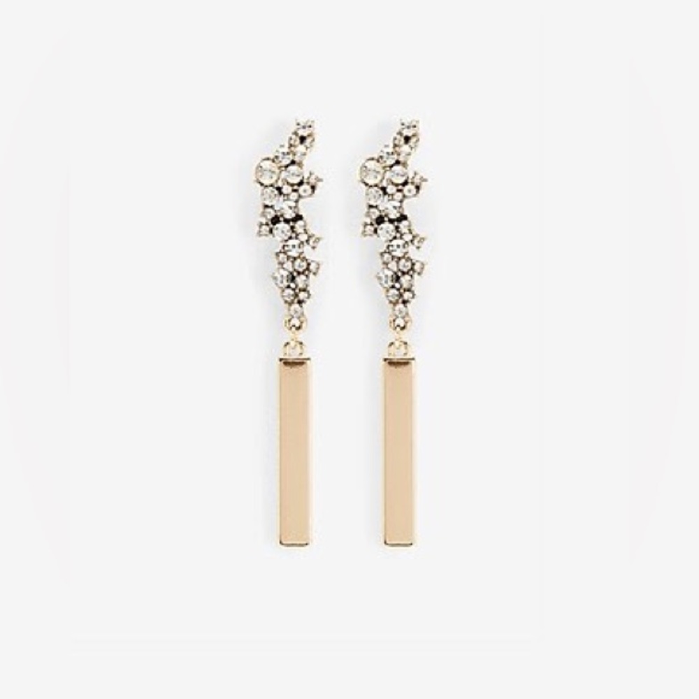 NWT Express Rhinestone Cluster Metal Bar Drop Earrings | Dangling Stud Earrings